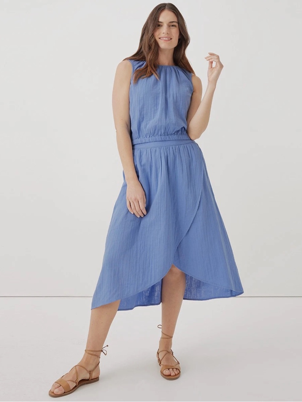 Pact Two Piece Set Cotton Gauze Top and Midi Skirt Sz M
